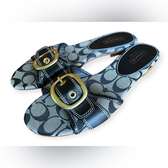 Coach Signature Logo Sandals Slides Black Grey Size 9 - Picture 7 of 8